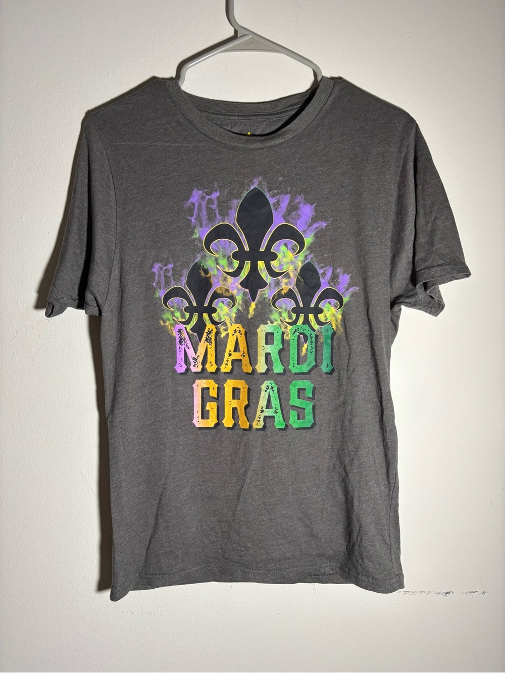 Mardi Gras Graphic Tee - Gray with Purple/Green/Yellow Accents